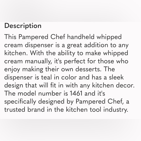Pampered Chef Whipped Cream Maker Handheld Whipping Cream Dispenser #1461 - Picture 3 of 4